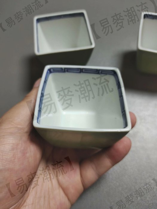 日本回流京燒清水燒平安京泉作馬場京泉作四方杯子水杯小缽外綠釉內里
