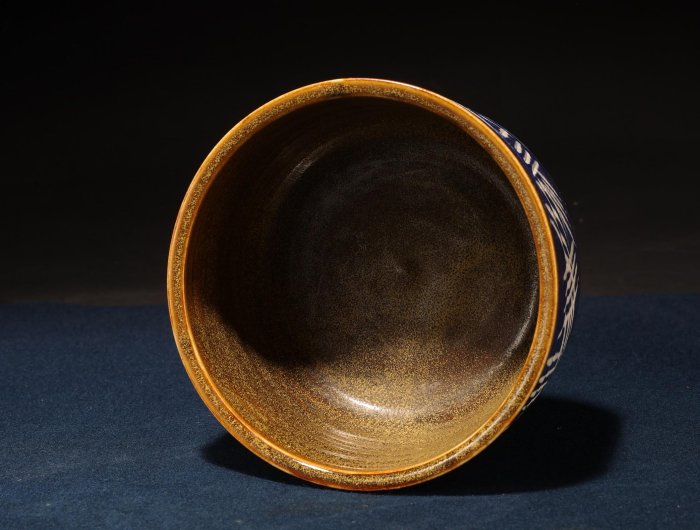 5/22結標日本手作藍釉水盤花器AED0987 --搜索用花器水盤日本套盤花道具