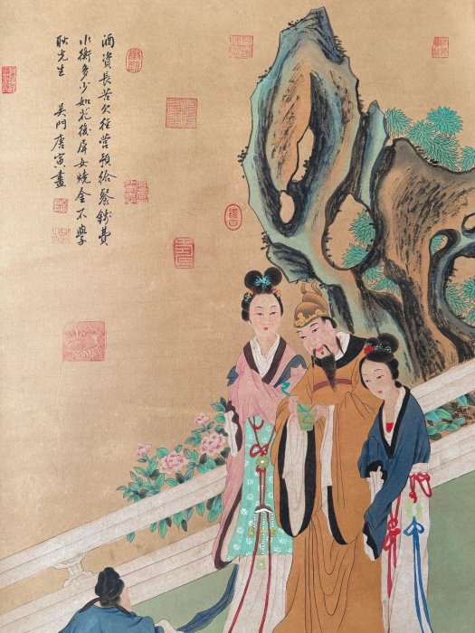 手描き 唐寅 人物図 宣紙掛軸 四尺中堂 文物125【唐寅】人物，四尺純手繪文物商中堂畫，裝裱尺寸：215*87cm