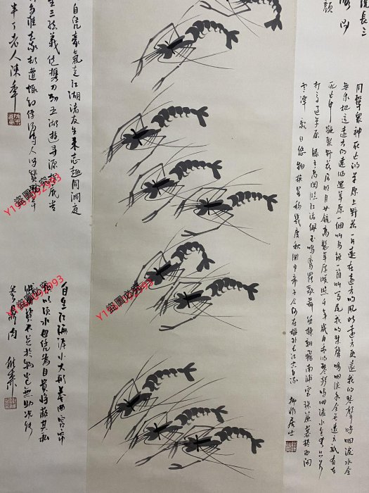 編號AH一06精品四尺中堂畫齊白石蝦畫手繪之作實物攝—圖—物材質宣紙裱好