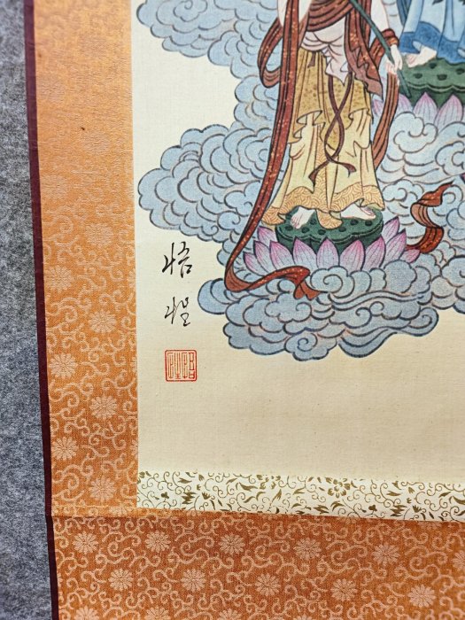 嚴選十三佛日本回流佛畫書法掛軸，老印絹本綾裱木軸，國風藝術縱173cm