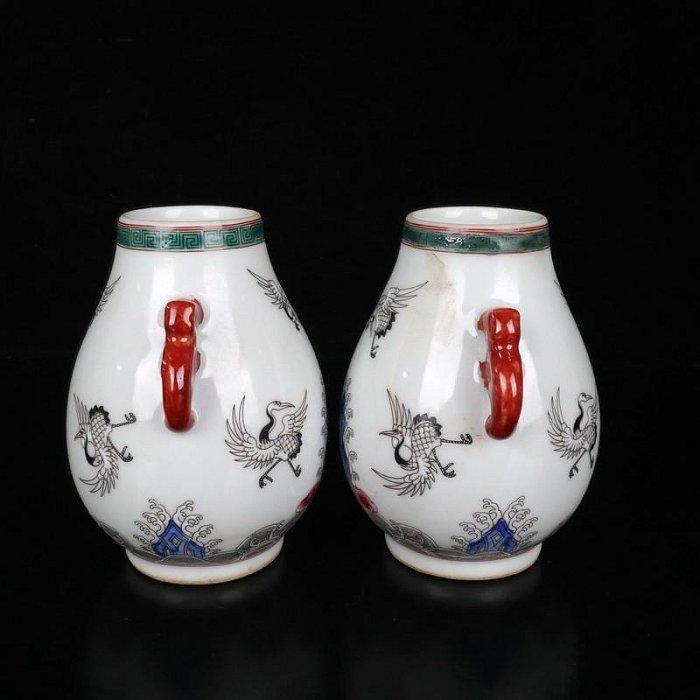 清乾隆款粉彩仙鶴圖紋雙耳尊高9.5cm寬9cms25900105126038873禦窯