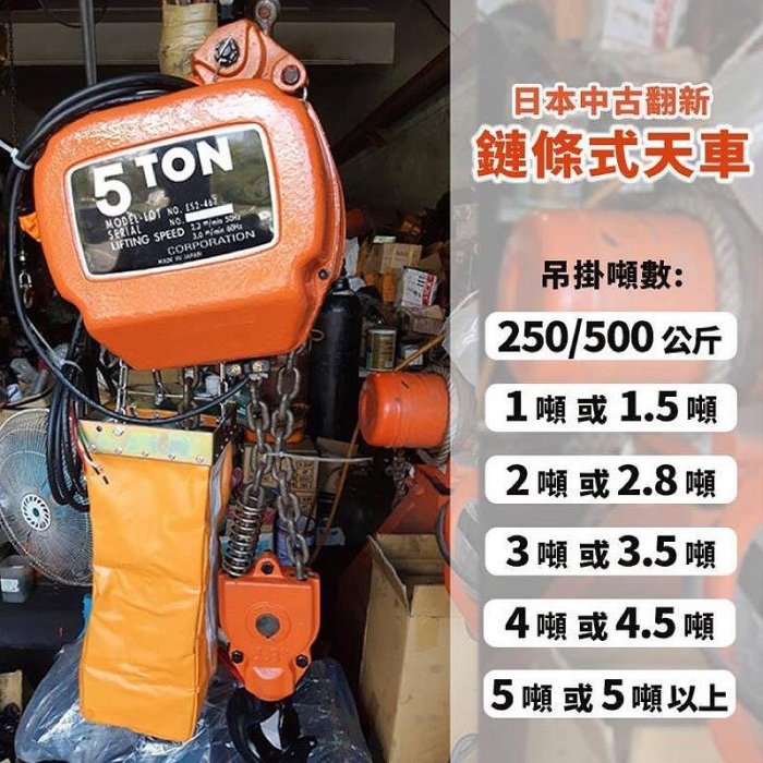 日本中古天車翻新 日立牌 5噸鏈條電動吊車(1~15噸都有賣) 勿下單~非實際價格 實際價格規格歡迎電洽 | 永隆五金行