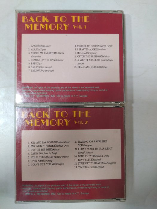 昀嫣音樂(CDa80) Back to the memory Slow Rock 1+2 1990年保存