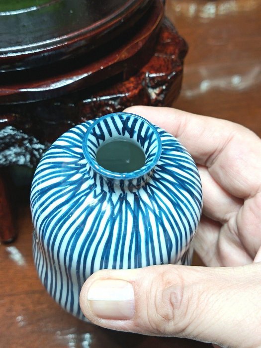 回流青花條紋德利酒壺手工手繪作者款中古日本清酒壺復古陶瓷酒器瓷質