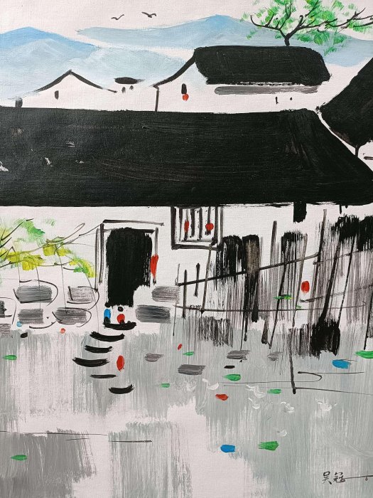 油畫433【吳冠中】風景，純手繪油畫，101*72cm左右， 字畫作品書法作品
