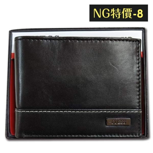 【NG特價-8】Guess 男皮夾 短夾 牛皮夾 雙排設計 金屬銘標LOGO 多卡夾 大鈔夾 品牌盒裝／黑色