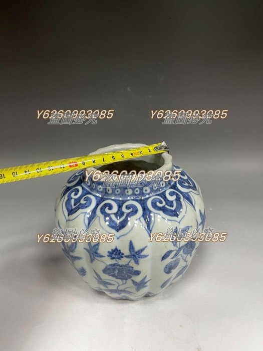 明代宣德青花罐瓜棱罐使用痕跡明顯內有窯裂其余完整古董舊藏老貨【二手