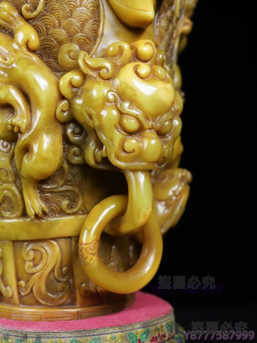 可議價舊藏珍品純手工雕刻壽山石螭虎獸杯擺件《瑞獸紐扣獻瑞》名人雕刻