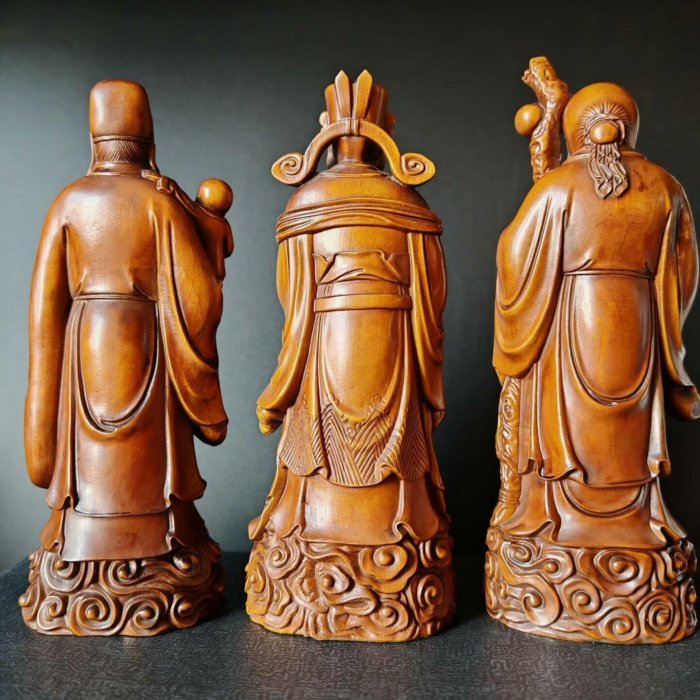 黃楊木雕福祿壽三星擺件，三尊，高15公分，長6公分，寬5公分，重約151