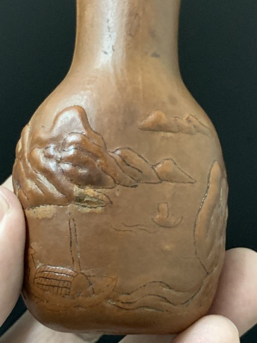 清代匏製鼻煙壺《山水意境》鼻煙壺+瑪瑙蓋| Yahoo拍賣