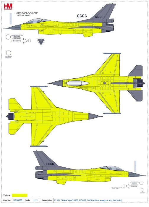 ミニカー　1/72 F-16V イエロー・ヴァイパー ”中華民国空軍 デカール付属版” [HA38036B] 1/72 F-16V イエロー・ヴァイパー”中華民国空軍 デカール付属版