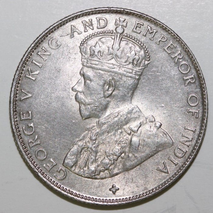 稀有1920 年英屬海峽殖民地印度喬治五世50 分Cents 半元1/2 大型銀幣原