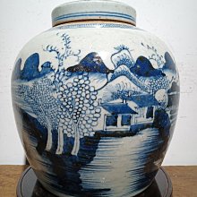 清早期嚴選青花山水大罐，漁樵耕讀傳統瓷器，碩大完整帶蓋，高度22公分