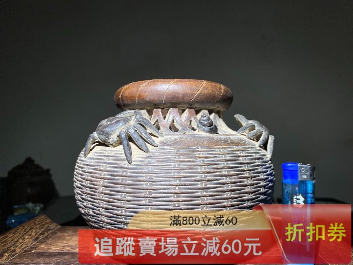紫砂 切株 筆筒 筆立 書道 焼き物 紫砂八方來財螃蟹筆筒款獨特紫砂筆筒，采用手工制作，品相完好無瑕疵