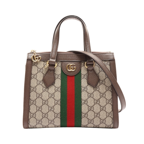 GUCCI 古馳 棕色 GG Supreme 帆布 牛皮 Ophidia Small Tote 兩用包 547551 【二手名牌BRAND OFF】