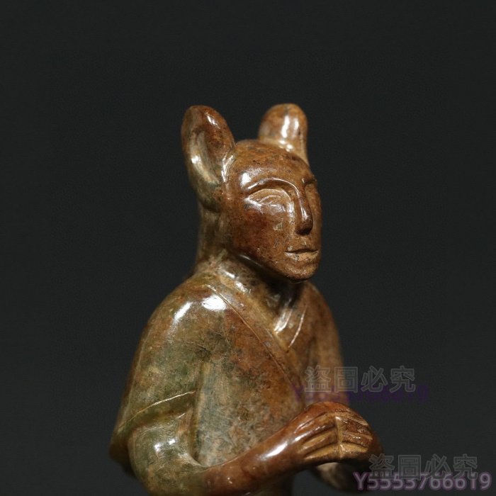 中古 和田玉 漢風人物首彫刻 玉人頭部 手把件 CL0084 漢代老和田玉【貴人神人羽人】擺件高*寬*厚8.1*3.5*3.3厘米重94.9克