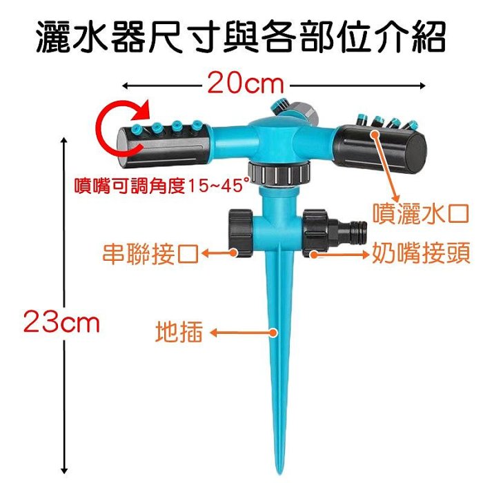 【珍愛頌】N732 地插式大三叉灑水器 自動灑水器 三叉式 旋轉噴頭 360度旋轉 園藝灌溉 屋頂降溫 驅鳥 草皮澆水