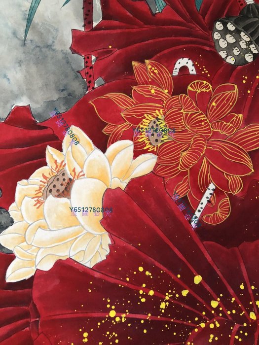 雜132【張大千】荷花，四尺手繪作品帶雜志書，裝裱好尺寸202*84cm左右