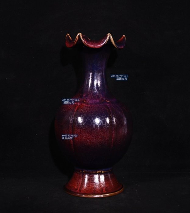 宋鈞窯奉華款玫瑰紅釉花口瓶，高29×15釐米8001370 鈞窯汝瓷官窯二手