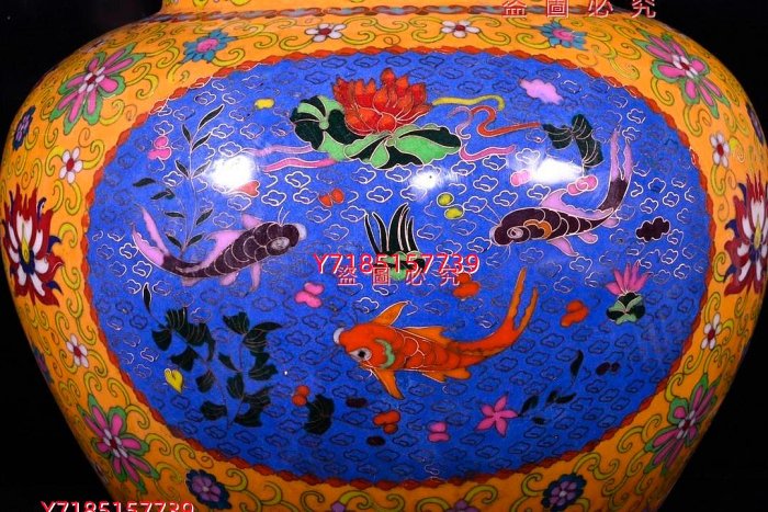 大明宣德年制掐絲琺瑯彩花卉魚紋蓋罐，高40×35厘米??13385A011820