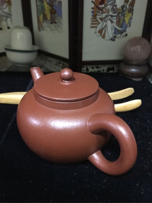皇室御用精品紫砂館@全手工壺.袁義和.朱泥平蓋水平壺.清.朱泥暗紅