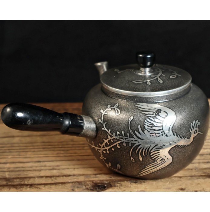 桑園の】日本老字號本錫錫半厚胎286g 側把壺急須茶壺高檔茶具T 11046