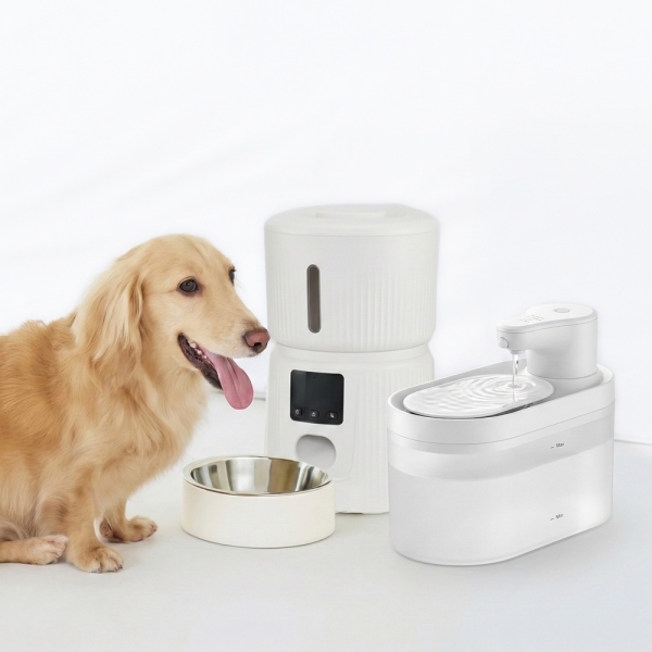 ±0正負零 (3L)寵物自動餵食機+(2.5L)飲水機組 白色 XDF-KP20+XDF-KP30