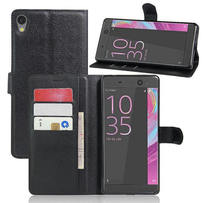 荔枝皮手機殼適用於索尼 Xperia 1 5 II III Xperia XA1 Plus Ultra 錢包帶卡槽支架翻(滿599元免運哦）
