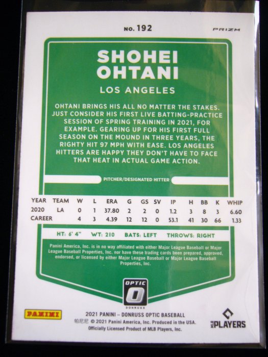 大谷翔平漂亮金屬萊姆綠亮面平行卡2021 Panini Donruss Optic Lime