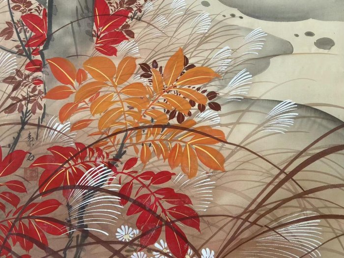 嚴選純手繪紅葉小鳥絹本畫，S124真品直銷，老舊風情難尋，細節高清圖可