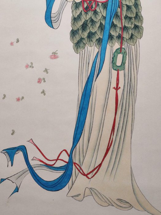 編號AQL167大四尺中堂，作舊帶證書，帶防偽作品天女圖作者張大千材料