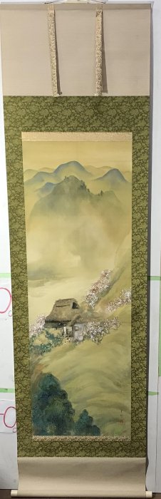 藏舊尋寶屋】老日本畫家田舍春一落款「彩色水墨山水圖」水墨畫