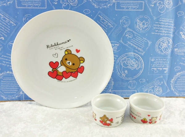 【震撼精品百貨】Rilakkuma San-X 拉拉熊懶懶熊~San-X 碗盤兩件組-愛心紅#75210