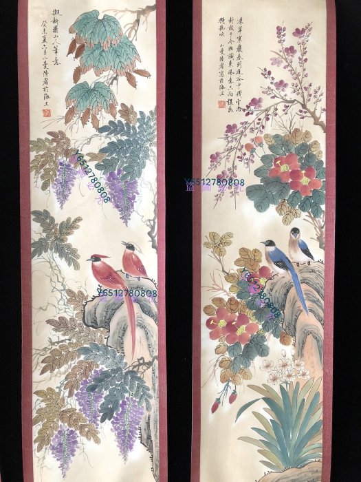 編號135【陸小曼】花鳥，純手繪四條屏，260一套裱好尺寸高x寬180*50cm