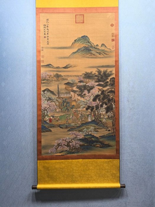 LW 大清乾清宮珍藏巨然絹本山水人物畫心尺寸67.5?129厘米| Yahoo拍賣