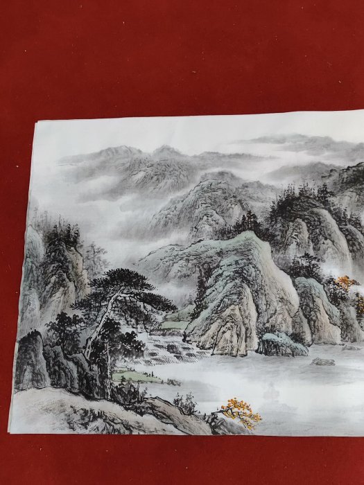 嚴選小六尺山水國畫，老師本人純手繪，毛筆工法精緻大氣，適合家裡店裡