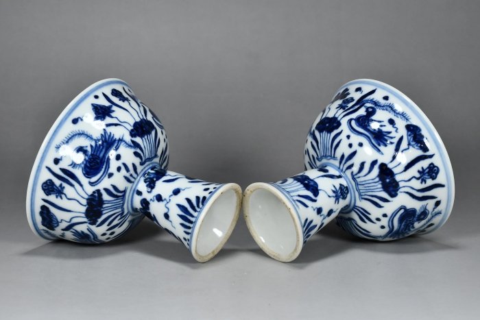 大明宣德年制青花鴛鴦戲水高足杯600高8厘米直徑9厘米12849【憶仟堂】民