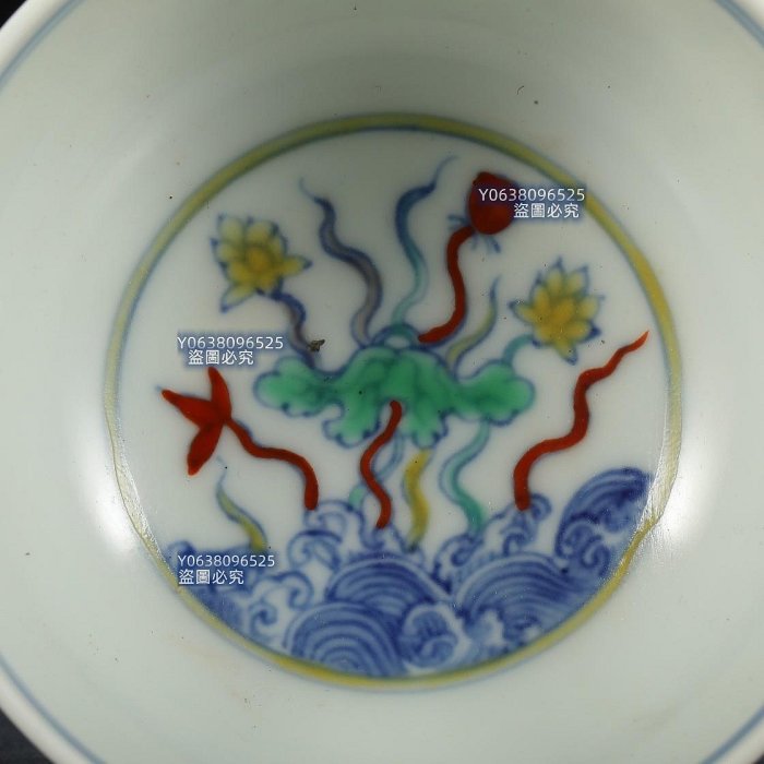 舊藏明代成化鬥彩魚藻紋杯尺寸高5公分口徑9公分官窯青花哥窯【古雲