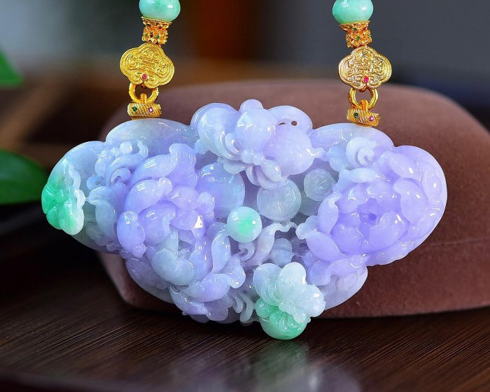 可議價??花開富貴?? 翡翠里的貴族“紫羅蘭”??天然A貨翡翠紫羅蘭春彩牡丹