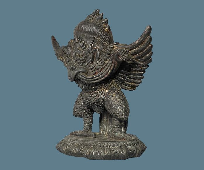 明・永年製款・古銅塗金彫・大鵬金翅鳥護法置物』極細工・