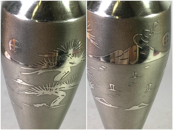 日本薩摩錫器巖切美巧堂登六作花入置物可插花放茶道具手作花紋精美用料
