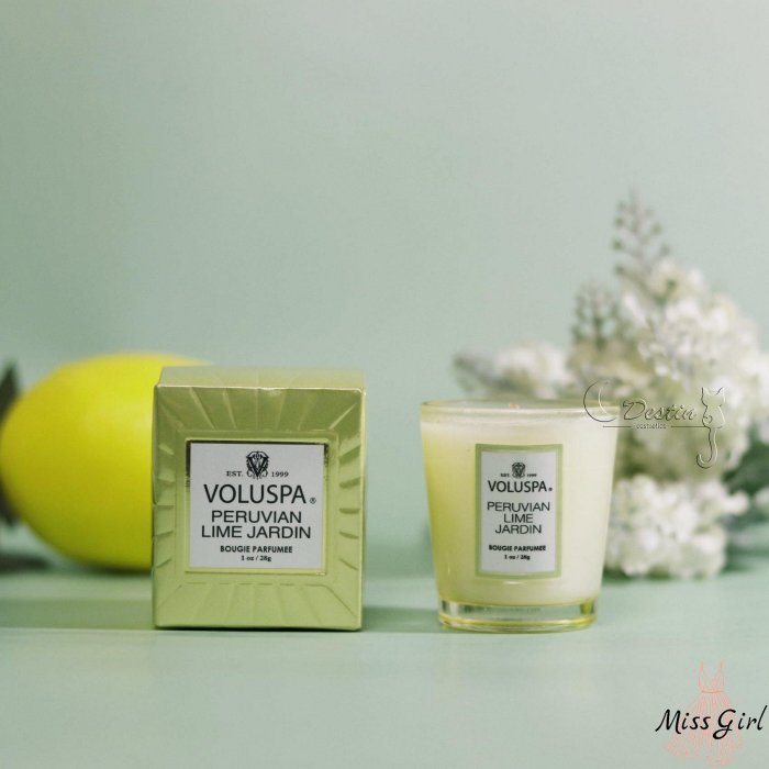 Voluspa 美國 香氛精油蠟燭 秘魯檸檬花園 Peruvian Lime Jardin 1oz 28g 全新 玻璃瓶身-Miss girl