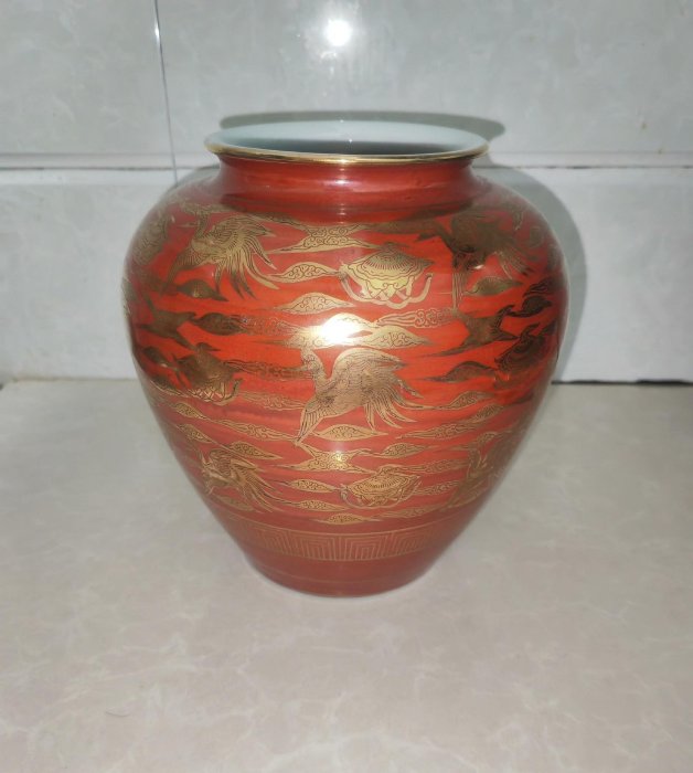 嚴選日本九谷永樂描金鳳凰祥雲花瓶，大正至昭和時期珍藏，手繪工藝卓越