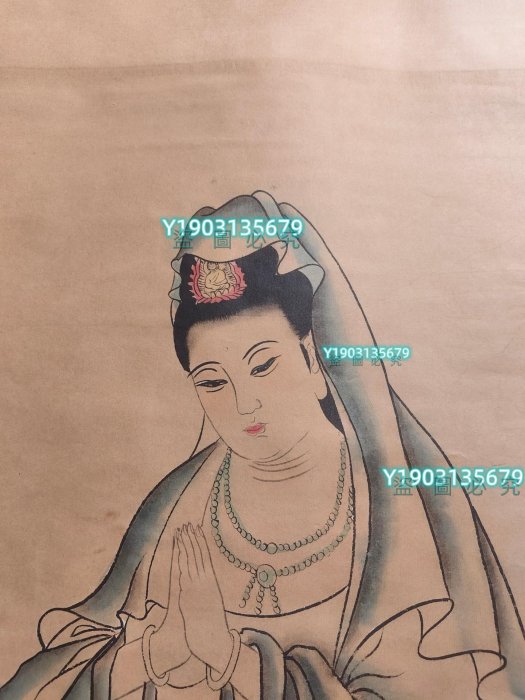 老畫，張大千觀音伏虎圖， 材質：宣紙裱好尺寸:長*寬158cm*66c 老畫