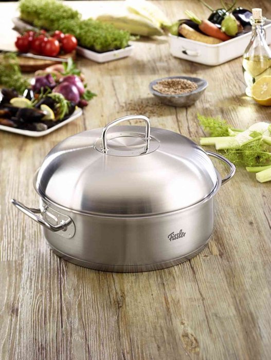 德國Fissler Original Profi 28cm 4.8L 不鏽鋼皇冠形深炒平底鍋燉鍋