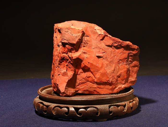 鑑賞石 天然石 紅石 赤玉石 唐木台付 黄檗山主慈光通照箱書 M R5564