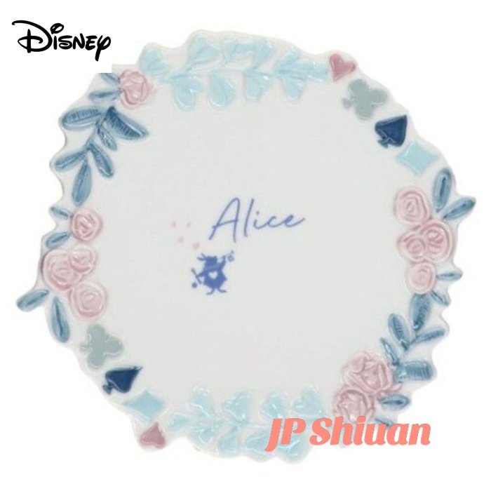 *現貨*日本 DISNEY 迪士尼 Alice 愛麗絲 玫瑰花邊 造型 圓盤 甜點盤 餐盤 陶瓷 盤子 餅乾盤