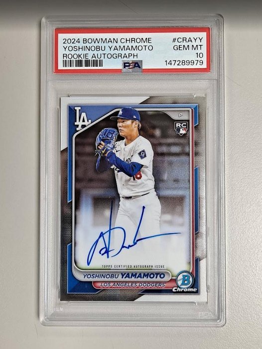 一元起標~山本由伸 YAMAMOTO 2024 Bowman Chorme RC Auto 簽名卡 PSA 10 完美鑑定!