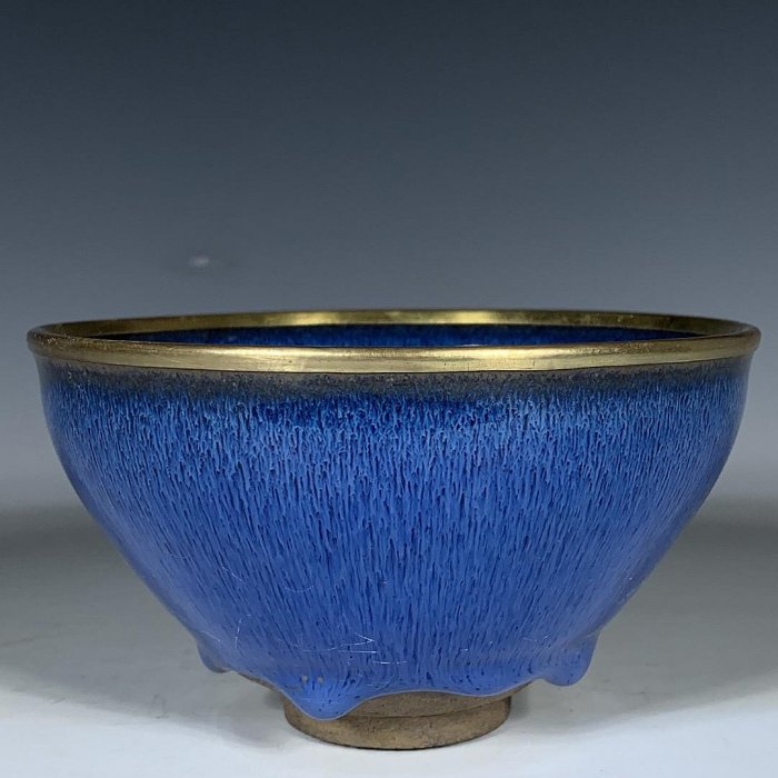 宋建窯包金口藍兔毫盞，高7.5厘米，直徑12.5厘米，30080600古玩收藏